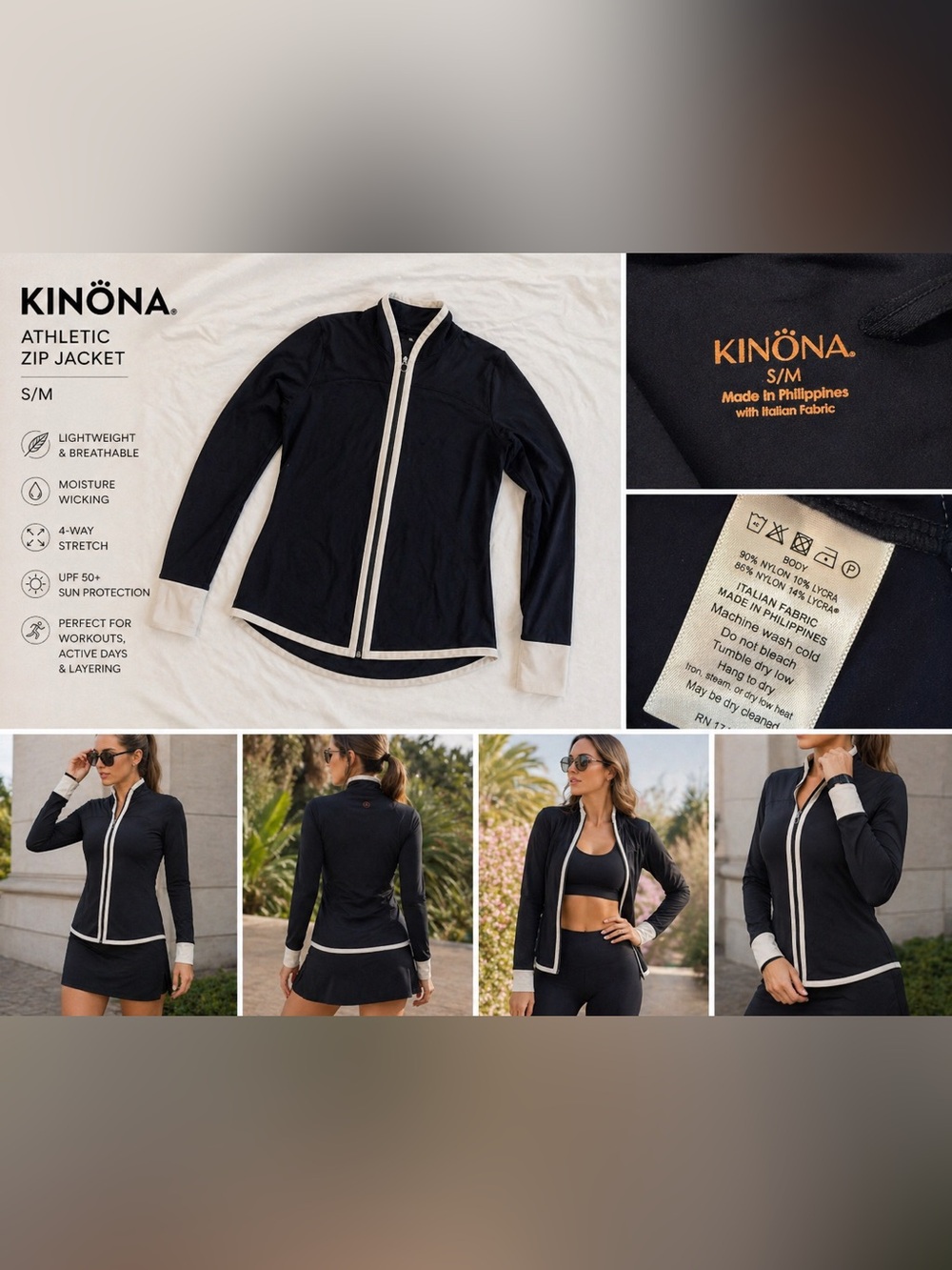 KINONA Athletic Zip Jacket | Women’s S/M | Navy with Contrast Trim